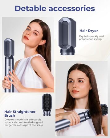 OKWRAP Haarstyler 5-в-1: Airbrush, фен, локони, випрямляч. Набір для волосся з LCD-дисплеєм (блакитний)