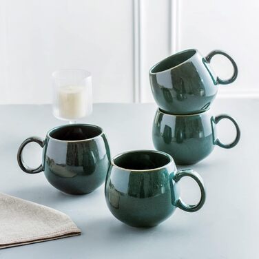 UNICASA Porcelain Coffee Mugs, Set of 4 Cups with Handles, Each 530 ml, Dishware Cup Mug for Tea, Coffee, Milk, Cappuccino, Green