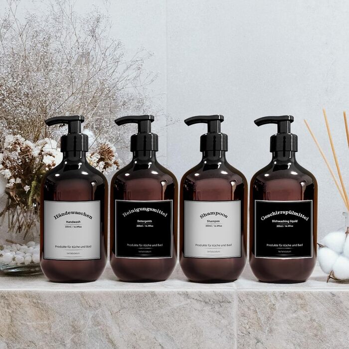Набір дозаторів для мила, 4 шт., 500 мл, з етикетками, набір флаконів для душу, шампуню (300 мл, коричневий)