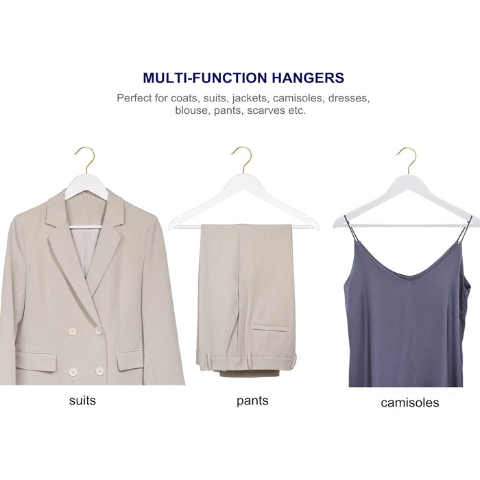 Дерев'яні вішалки для одягу Amber Home з масиву, 30 шт., гладке покриття, з неслизькою перекладиною для штанів, обертовий 360° гачок та виступи для сорочок та жакетів