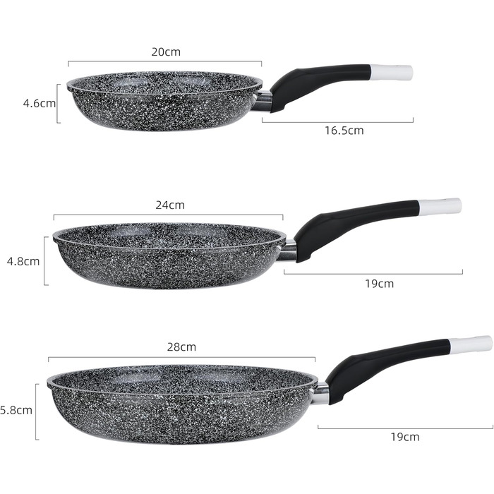 Набір сковорідок EliteHoff Induktion 4-piece (20/24/28 см) + сковорода для млинців 24 см, Алюміній з антипригарним покриттям, для всіх типів плит, Сірий