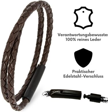 Преміум шкіряний браслет ручної роботи з Німеччини, унісекс. Браслет з натуральної шкіри з застібкою з нержавіючої сталі (S - до 16 см, коричневий)