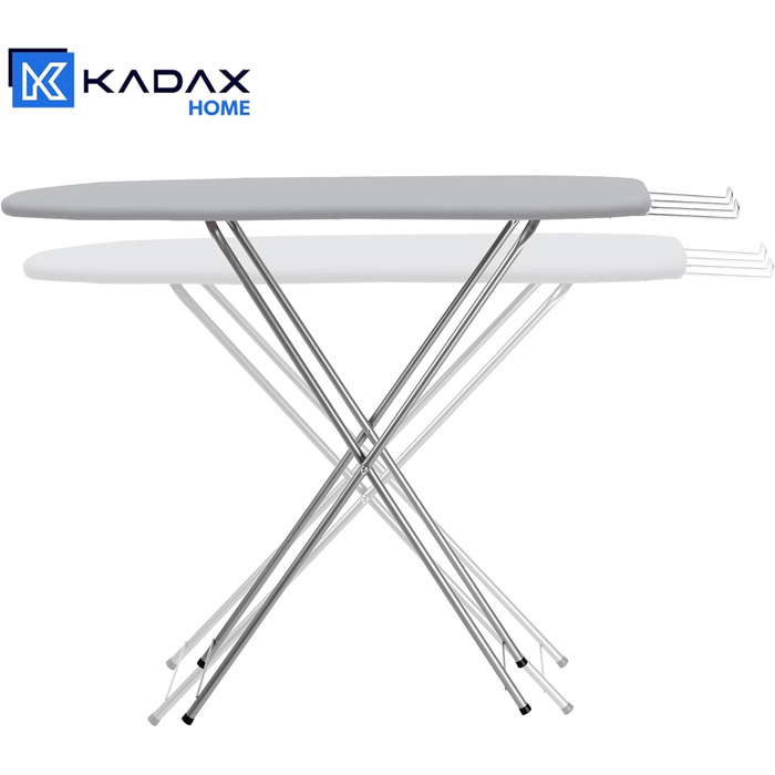 Прасувальна дошка KADAX з полицею, 104x30 см, з підставкою для праски, компактна станція для прасування з підкладкою з піни (Сірий)