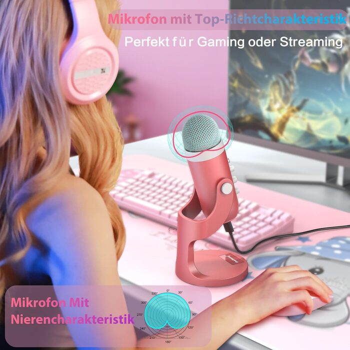 Zealsound USB мікрофон K66 Pearly White (Рожевий) з шумозаглушенням для ПК, Mac, iPhone, Android, PS4/PS5: для стрімінгу, геймінгу, ASMR, YouTube, вокалу, Twitch