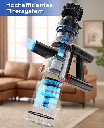 Бездротовий акумуляторний пилосос Ivormentico 50 хв / 40 кПа / 450 Вт з LED, для видалення шерсті тварин, темно-синій