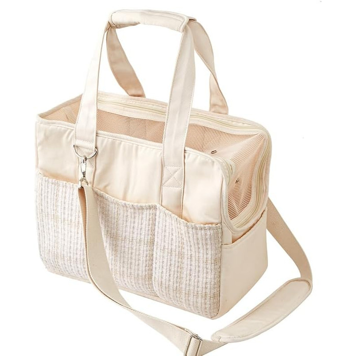 Транспортна сумка для собак та котів до 5 кг - переноска для тварин з верхньою відкривачкою, дихаюча, складана, з регульованим плечовим ременем, дозволена для перевезення в літаку, бежева