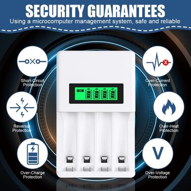 Зарядний пристрій для акумуляторів AXFEE: універсальна зарядка 2000mAh з LCD-дисплеєм, 4 слоти для AA/AAA акумуляторів