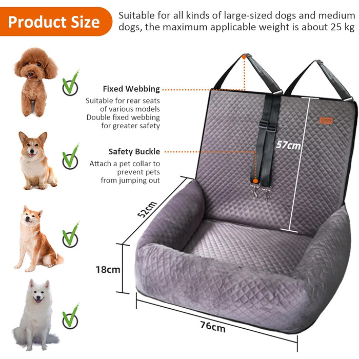 Автокрісло для собак JAOGAUS: безпечний та зручний автотранспортний аксесуар для середніх та великих собак. З безпечним ременем, з якісного короткого плюшу, легко миється.