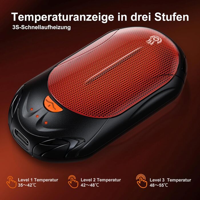 Електричний грілка для рук 2-в-1 OUTJUT 6000mAh, USB, акумулятор, 20 годин роботи, 3 режими нагріву, швидкий нагрів, для спорту на відкритому повітрі взимку, подарунок на Різдво, чорний