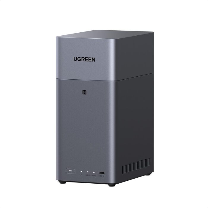 NAS UGREEN DH2300: 2 відсіки, NFC, AI фотоальбом, 4K відеотека, 1GbE LAN, 4GB RAM (без дисків)