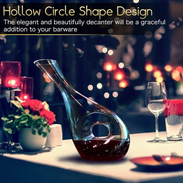 NUTRIUPS Wine Decanter, Red Wine Decanter, Lead-Free Crystal Wine Decanter, Decanter for Red Wine, Wine Decanter, Wine Decanter in Hollow Circle Shape, 0.9L Decanter Carafe for Wine Lovers (diagonal)