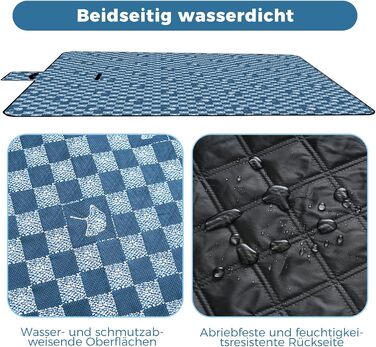 Плед для пікніка Oak & Tea 200x200 см, водонепроникний, ізолюючий, XXL, складний килимок для пляжу та кемпінгу, з міцного Оксфорду (джинсово-синій)