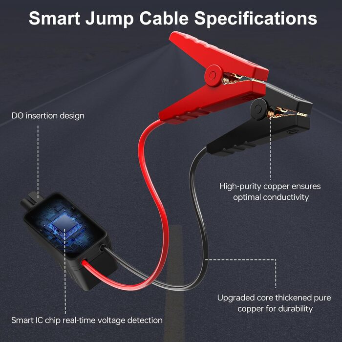 Портативний пусковий пристрій Starthilfe з компресором 150PSI, акумулятор 12V 6000A, для бензинових/дизельних авто, Powerbank з кабелями, LED-ліхтар, чорний