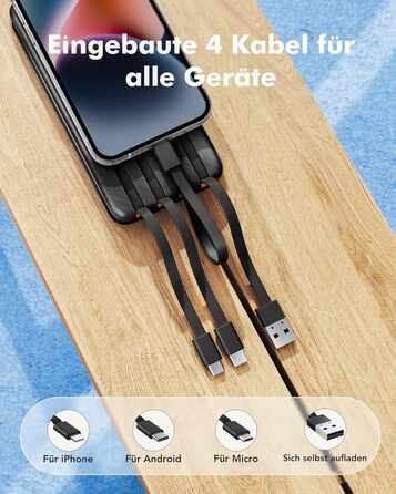 Power Bank Charmast 20000mAh з LED-дисплеєм та 4 кабелями (USB C, PD3.0, QC4.0) – чорний