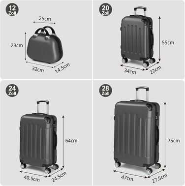 Набір валіз LALAHO 3/4: кофр, валіза, ручна поклажа, рожеве золото (темно-сірий)