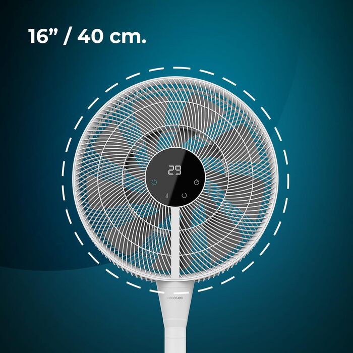 Вентилятор Cecotec EnergySilence 1030: 28W, DC-двигун, 24 швидкості, 3 режими, осциляція, тиха робота, регулювання висоти, 10 лопатей, білий