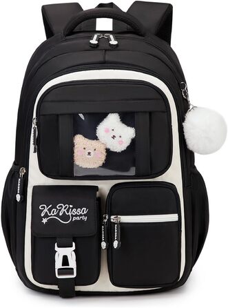 Шкільний рюкзак для дівчаток DivingBirds, 2-7 клас, 22L | Легкий дитячий рюкзак з дихаючою спинкою та м'якими лямками | З нагрудним ременем | Чорний