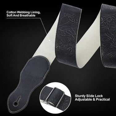 Гітарний ремінь Nefelibata з кишенькою для медіатора, 2.3 дюйми, веганська шкіра, стиль Porter, 60-ті, вестерн, вінтаж, регульований (42-66 дюймів), чорний