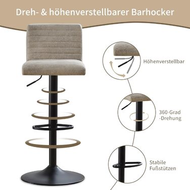 JYMTOM Adjustable Bar Stools Set - Velvet Upholstered Swivel Counter Stools for Bar, Kitchen, Bistro, Cafe & Dining Room (Set of 4, Beige)