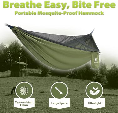 Гамак GEERTOP з москітною сіткою, 300 кг вантажопідйомність, для кемпінгу, походів, виживання, подорожей, саду