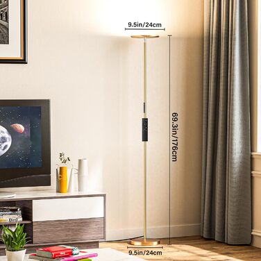 LED торшер PreeOtti для вітальні з димуванням, стельовий світильник LED з дистанційним керуванням та сенсорним, 36W, 3 колірні температури, регулювання, чорний (B-gold)