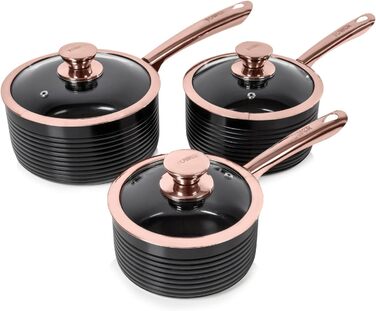 Набір каструль Tower Linear Roségold 3 предмети, антипригарне покриття, 16/18/20 см, чорний і рожеве золото, для індукції, EU