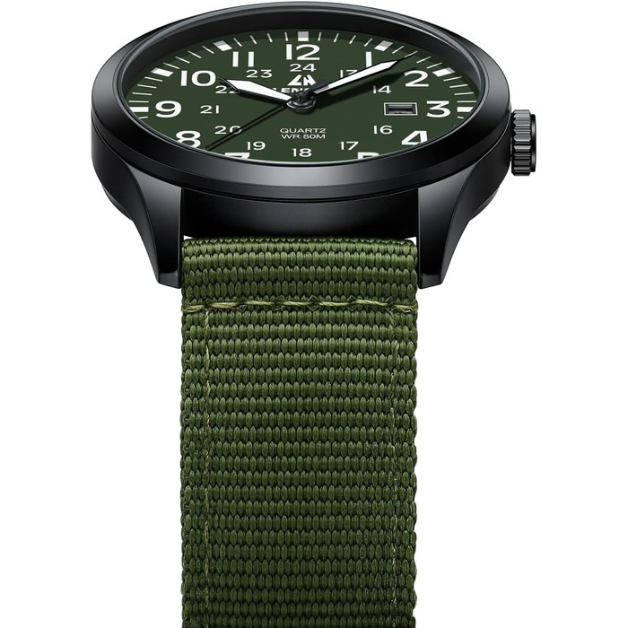 Годинник чоловічий LN LENQIN Military 30M водонепроникні годинники з датою, тактичний годинник для спорту, армійський стиль, ремінець з нейлону (зелений, чорний, білий)
