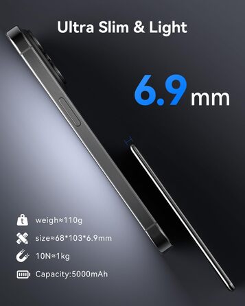 Power Bank Ultra Slim MagSafe 5000mAh PD20W для iPhone: захисний кейс з магнітним кріпленням (Чорний)