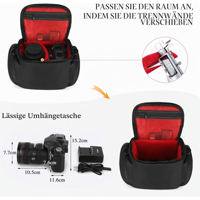 Сумка для фотоапарата G-raphy для DSLR та SRL камер, універсальна сумка для аксесуарів для фотографії знімним ременем, чорна