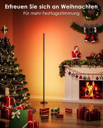 LED-підлогова лампа WISIMMALL з RGBIC підсвічуванням, 170 см, диммування, керування пультом/додаток, 16 млн кольорів, 300 режимів, музичний синхронізатор для вітальні, спальні, ігрової кімнати