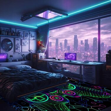 HOLAVIDA 3D Vortex Illusion Rug, Blacklight-UV Reactive Area Rug, Non-Slip Fluorescent Play Mat, Glow-in-the-Dark Kids' Playroom Decor 180x120cm Style-7