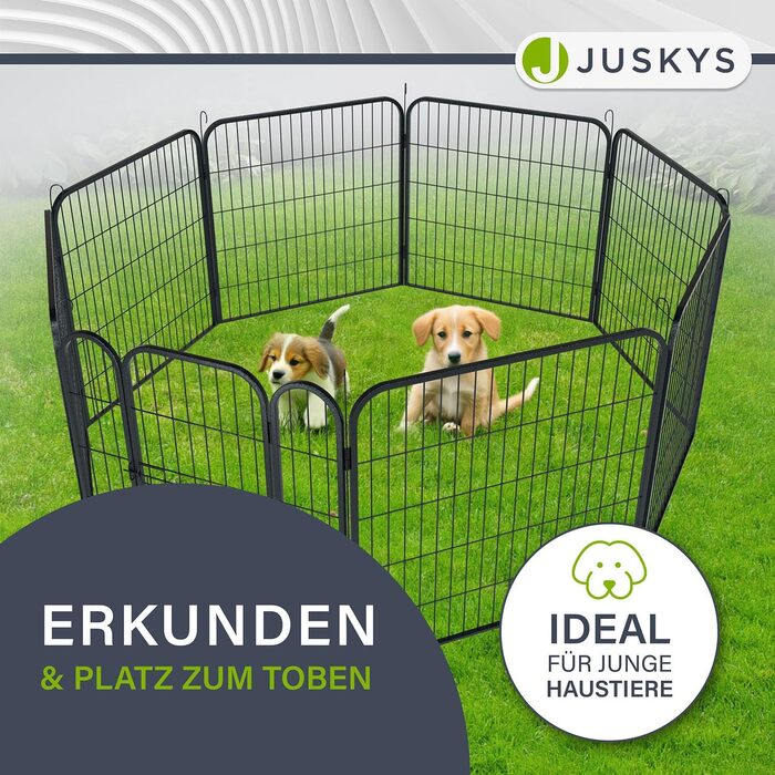 Клітка-вольєр для цуценят Juskys Welpenauslauf Plus 160x160x80 см - металевий вольєр для собак, кроликів та дрібних тварин з дверцятами