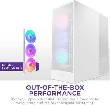 Корпус NZXT H7 Flow для ПК ATX з покращеною вентиляцією | Підтримка 3 x 120 мм вентиляторів для охолодження відеокарти | 3 x 120 мм фронтальні вентилятори | Пластина для встановлення 420 мм кулера спереду | Flow RGB 2024, білий