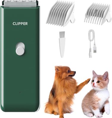 Професійна машинка для стрижки собак та котів, тиха, з керамічним лезом, електрична, водонепроникна (IPX7), зелена, стандартний набір