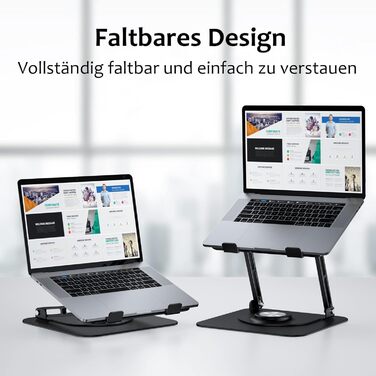 Підставка для ноутбука 360° з алюмінію, регульована по висоті, ергономічна, сумісна з MacBook/Dell/HP, срібна