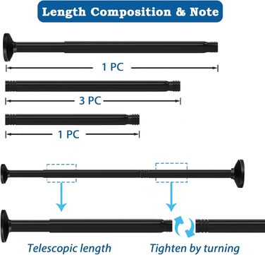 Штанга для штор у ванну/спальню, телескопічна, без свердління, 85-195 см, діаметр 32 мм, біла
