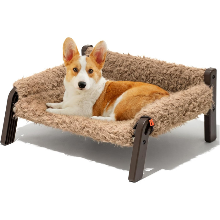 MEWOOFUN Dog Sofa Dog Bed Elevated - Dog Beds for Small and Medium Dogs with Non-Slip Bottom, Breathable Puppy Bed with Removable Cushion, Cat Sofa 61 x 53 x 28 cm, Brown