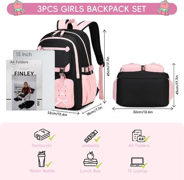Шкільний рюкзак Tanou для дівчаток-підлітків, великий, зручний, водонепроникний, стильний, з ручкою-телескопом (рожевий)