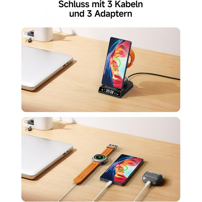 Бездротова зарядка 3-в-1 для Samsung Galaxy S25 Ultra, Watch 8/Ultra/7/6, Buds 3/3 Pro. Чорний колір