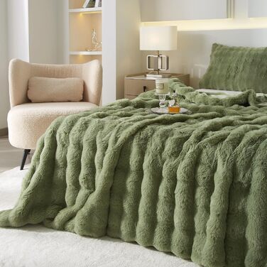 М'яка плюшева ковдра Luofanfei 180x200 см, салатово-кремовий колір, з ефектом 