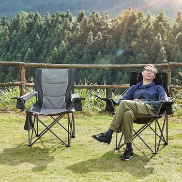 Кампінговий стілець розкладний Timber Ridge 2 шт, 200 кг, сірий, з ізольованою сумкою-холодильником, 63 см ширина сидіння - зручний для кемпінгу, риболовлі, саду