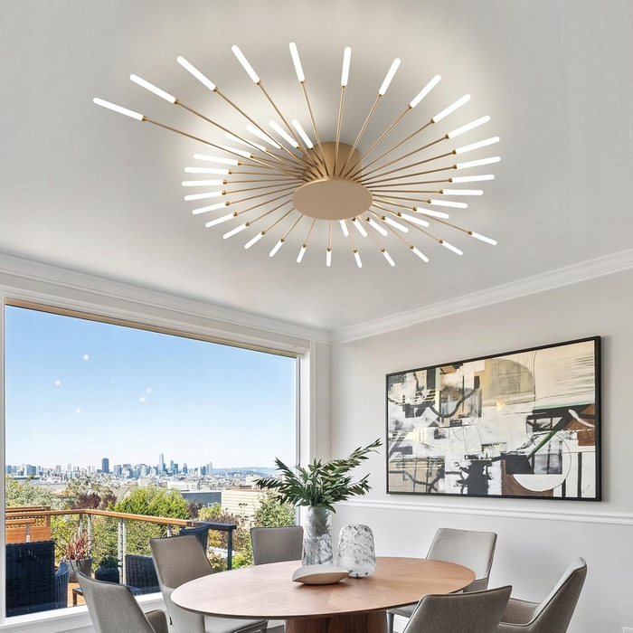Підвісна люстра GOECO золота, сучасна LED, 128x128 см, 42 Вт, 4500 лм