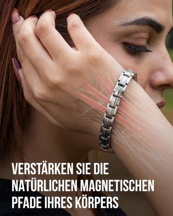 Браслет на руку MagnetRX® Ultrastarkes Titan Magnetarmband для жінок – титановий браслет з магнітами, регульована довжина, інструмент для визначення розміру, сріблястий (5x Strength)