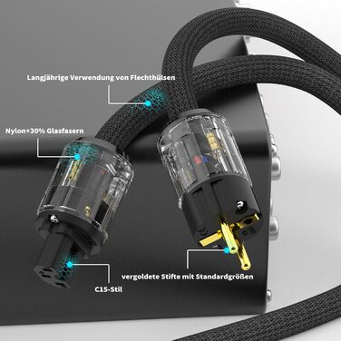 Hi-Fi мережевий кабель Monosaudio P029 1.5м, мідний OFC, High-End кабель живлення EU Schuko — IEC C15 для підсилювача, DVD, сабвуфера та декодера