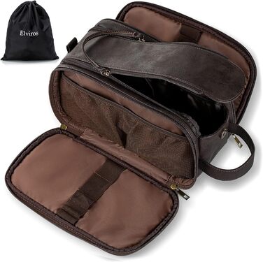 Чоловічий туалетний набір Elviros, подарунок для чоловіків, водонепроникний з PU-шкіри, велика кишеня для подорожей, бізнесу, спорту, ванної кімнати, темно-сірий, розмір L, 30,5 x 17 x 18 см