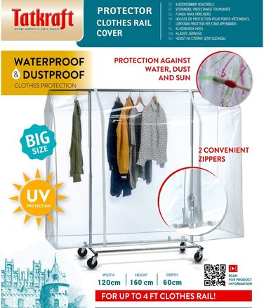 Tatkraft BIG Garment Rack Cover, Clothes Rack Cover, Plastic, Transparent, 2 Zippers, Extra Wide, cm (L120)