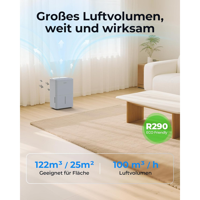 Електричний осушувач повітря 12L з фільтром та шлангом для дому, 4 режими, 35dB, гарантія 10 років