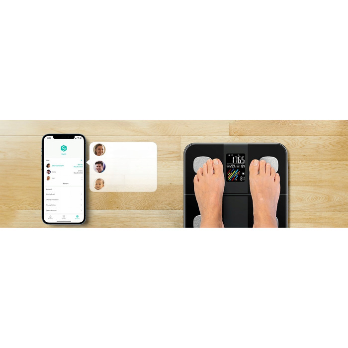 Розумні ваги Runstar з додатком, чорні, з великим чітким LCD-дисплеєм