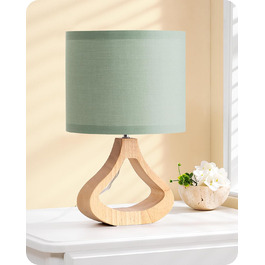 Дерев'яна настільна лампа EDISHINE з абажуром з льону, Е27, для вітальні, спальні, в стилі кантрі [Енергоклас F], колір: зелений льон