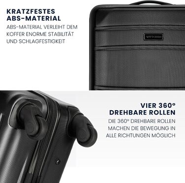 WITTCHEN Globe Line: Чемодан-ролер ручної поклажі з ABS, 4 колеса, кодовий замок, телескопічна ручка, чорний | Розмір S | Підходить для Lufthansa, Eurowings, Ryanair, Condor, Discover Airlines